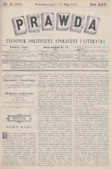 Prawda : tygodnik polityczny, społeczny i literacki. 1902, nr 21