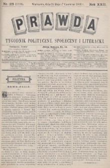 Prawda : tygodnik polityczny, społeczny i literacki. 1902, nr 23
