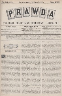 Prawda : tygodnik polityczny, społeczny i literacki. 1902, nr 33