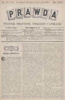 Prawda : tygodnik polityczny, społeczny i literacki. 1902, nr 40