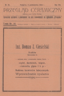 Przegląd Ceramiczny. R.8, 1908, nr 16