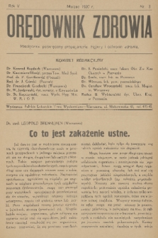 Orędownik Zdrowia : miesięcznik poświęcony propagandzie higjeny i ochronie zdrowia. R. 5, 1930, nr 3