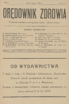 Orędownik Zdrowia : miesięcznik poświęcony propagandzie higjeny i ochronie zdrowia. R. 5, 1930, nr 7-8