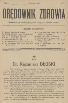 Orędownik Zdrowia : miesięcznik poświęcony propagandzie higjeny i ochronie zdrowia. R. 5, 1930, nr 9