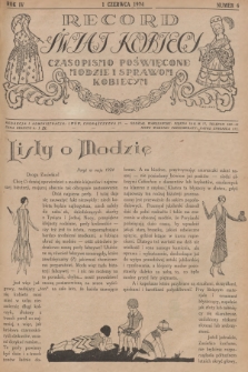 Rekord Świat Kobiecy : czasopismo poświęcone modzie i sprawom kobiecym. R.4, 1924, nr 6 + wkładka
