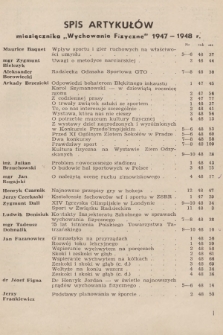 Wychowanie Fizyczne : miesięcznik poświęcony sprawom kultury fizycznej. R.2, 1948, Spis artykułów