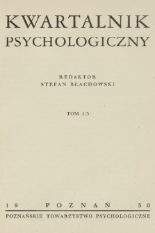 Kwartalnik Psychologiczny. T.1, 1930, [Zeszyt] 3