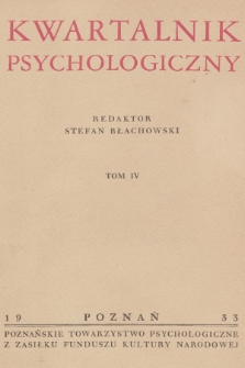 Kwartalnik Psychologiczny. T.4, 1933, Spis rzeczy