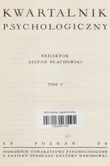 Kwartalnik Psychologiczny. T.5, 1934, Spis rzeczy