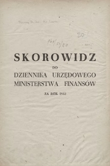 Dziennik Urzędowy Ministerstwa Finansów. 1952, skorowidz