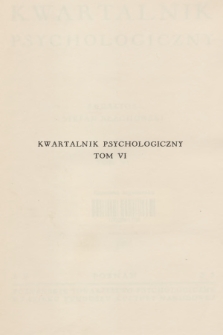 Kwartalnik Psychologiczny. T.6, 1935, Spis rzeczy