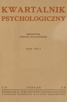 Kwartalnik Psychologiczny. T.8, 1936, [Zeszyt] 1