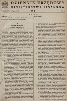 Dziennik Urzędowy Ministerstwa Finansów. 1961, nr 8