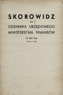 Dziennik Urzędowy Ministerstwa Finansów. 1962, skorowidz