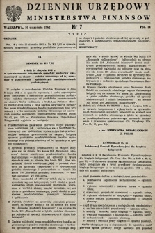 Dziennik Urzędowy Ministerstwa Finansów. 1962, nr 7