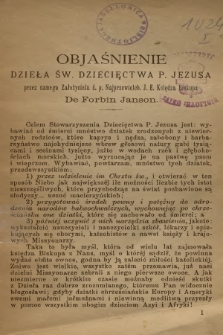Roczniki Dzieła Św. Dziecięctwa Pana Jezusa. R.1, nr 1 (1884)