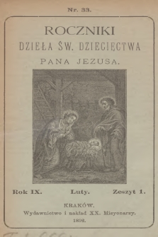 Roczniki Dzieła Św. Dziecięctwa Pana Jezusa. R.9, nr 1 (1892)