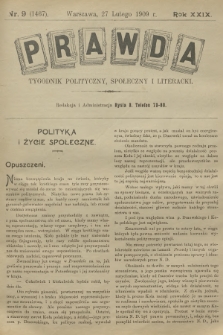 Prawda : tygodnik polityczny, społeczny i literacki. R.29, 1909, nr 9