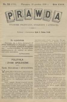 Prawda : tygodnik polityczny, społeczny i literacki. R.29, 1909, nr 52