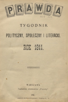 Prawda : tygodnik polityczny, społeczny i literacki. R.31, 1911, Spis rzeczy