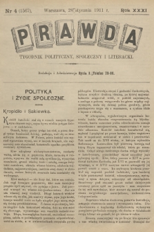 Prawda : tygodnik polityczny, społeczny i literacki. R.31, 1911, nr 4