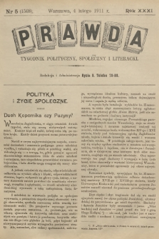 Prawda : tygodnik polityczny, społeczny i literacki. R.31, 1911, nr 5