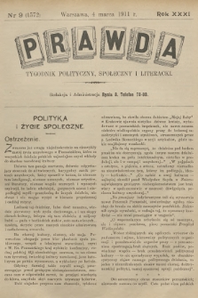 Prawda : tygodnik polityczny, społeczny i literacki. R.31, 1911, nr 9