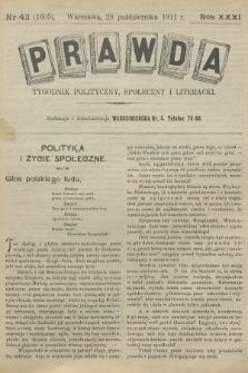 Prawda : tygodnik polityczny, społeczny i literacki. R.31, 1911, nr 43