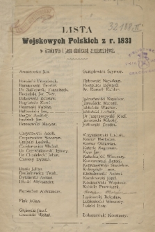 Lista Wojskowych Polskich z r. 1831 w Krakowie i jego okolicach zamieszkałych
