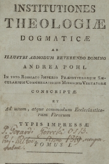Institutiones Theologiæ Dogmaticæ. T. 1