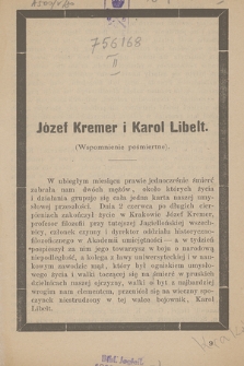 Józef Kremer i Karol Libelt : (wspomnienie pośmiertne)