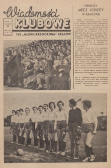 Wiadomości Klubowe TKS „Włókniarz-Korona” Kraków. R.1, 1957, nr 9