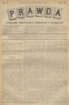 Prawda : tygodnik polityczny, społeczny i literacki. R.11, 1891, nr 13