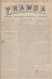 Prawda : tygodnik polityczny, społeczny i literacki. R.15, 1895, nr 19