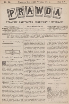 Prawda : tygodnik polityczny, społeczny i literacki. R.15, 1895, nr 39