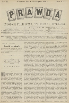 Prawda : tygodnik polityczny, społeczny i literacki. R.18, 1898, nr 33