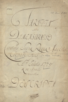 „Tariffa sive dimensuratio civitatis Sacrae Regiae Majestatis Clepardiensis [a. 1692 conscripta] anno salutatis 1779 no die 10 Aprilis noviter descripta"