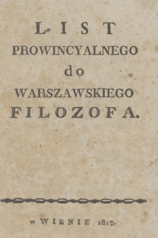 List prowincyalnego do warszawskiego filozofa