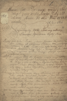 „Mowa JW. Potockiego woiewody ruskiego przy rozłączeniu izby poselskiej dnia 23 miesiąca 8bra 1784 r. miana"