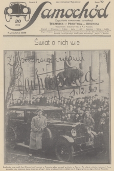 Samochód : ilustrowany tygodnik : zagadnienia nowoczesnej komunikacji : technika, praktyka, kronika. R.3, 1930, nr 10