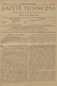 Gazeta Techniczna : dwutygodnik społeczno-techniczny. R.1, 1898, nr 15