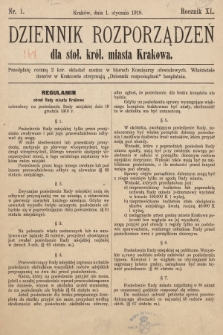 Dziennik Rozporządzeń dla Stoł. Król. Miasta Krakowa. 1919, nr 1