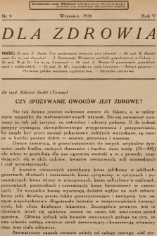 Dla Zdrowia. R.5, 1938, nr 9