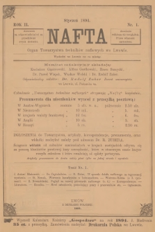 Nafta : organ Towarzystwa Techników Naftowych we Lwowie. R.2, 1894, nr 1