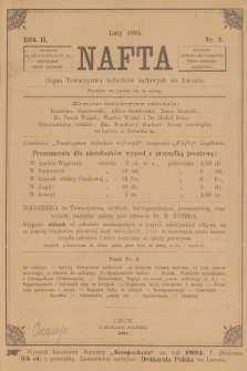 Nafta : organ Towarzystwa Techników Naftowych we Lwowie. R.2, 1894, nr 2