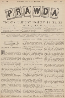 Prawda : tygodnik polityczny, społeczny i literacki. R.17, 1897, nr 33