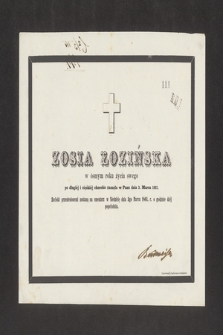 Zosia Łozińska : w ósmym roku życia po długiej i ciężkiej chorobie zasnęła w Panu dnia 2. Marca 1861
