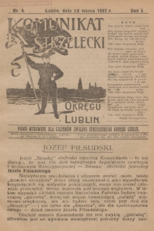 Komunikat Strzelecki Okręgu Lublin : pismo wydawane dla członków Związku Strzeleckiego Okręgu Lublin. R.1, 1921, nr 4
