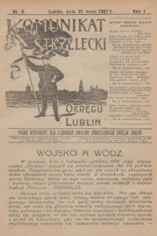 Komunikat Strzelecki Okręgu Lublin : pismo wydawane dla członków Związku Strzeleckiego Okręgu Lublin. R.1, 1921, nr 6