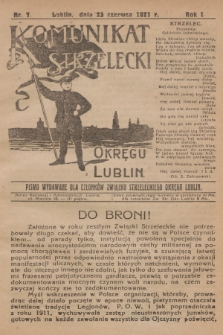 Komunikat Strzelecki Okręgu Lublin : pismo wydawane dla członków Związku Strzeleckiego Okręgu Lublin. R.1, 1921, nr 7